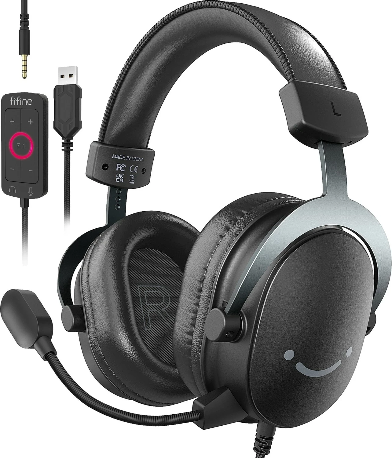 Kufje Fifine H9, 7.1 Surround, USB + 3.5mm, me mikrofon, të zeza