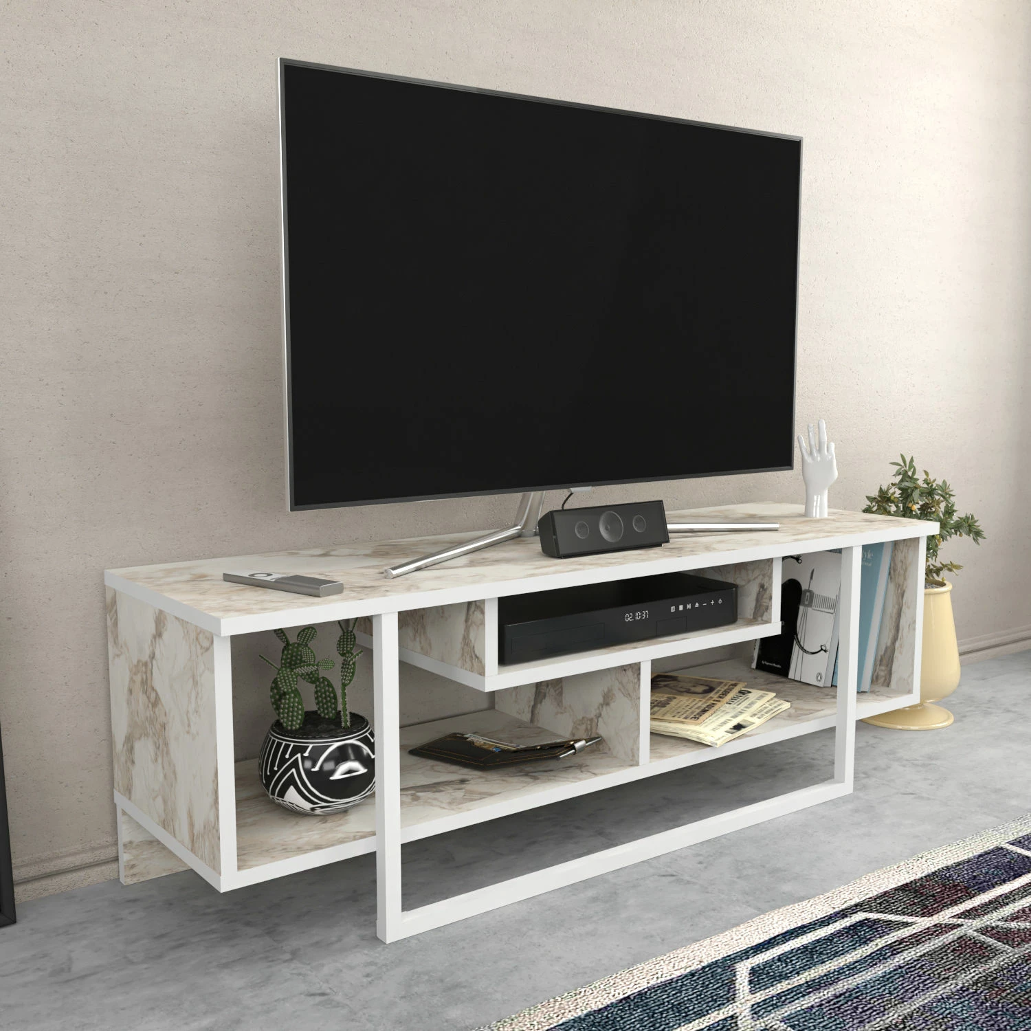 Komodë për TV Skye Decor, Asal 120, ngjyrë e bardhë