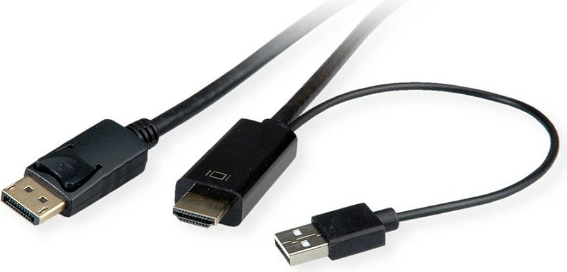 Kabllo ROLINE HDMI + USB në DisplayPort DP 1.2, 1m, 4K 60Hz, e zezë (10 copë)
