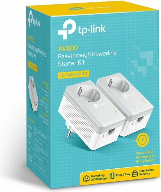 Adapter Powerline TP-LINK TL-PA4010P KIT AV600 500Mbps me prizë, i bardhë, set 2 copë
