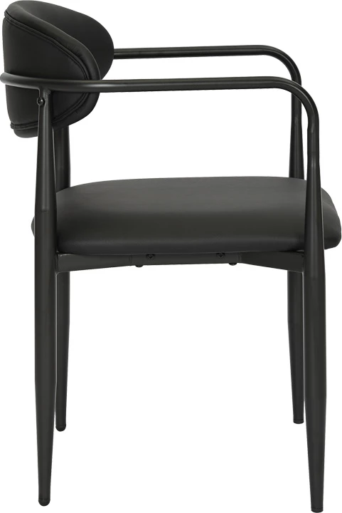 Karrige me krahë Kalone, lëkurë sintetike e zezë, këmbë metalike, 56x55x78cm