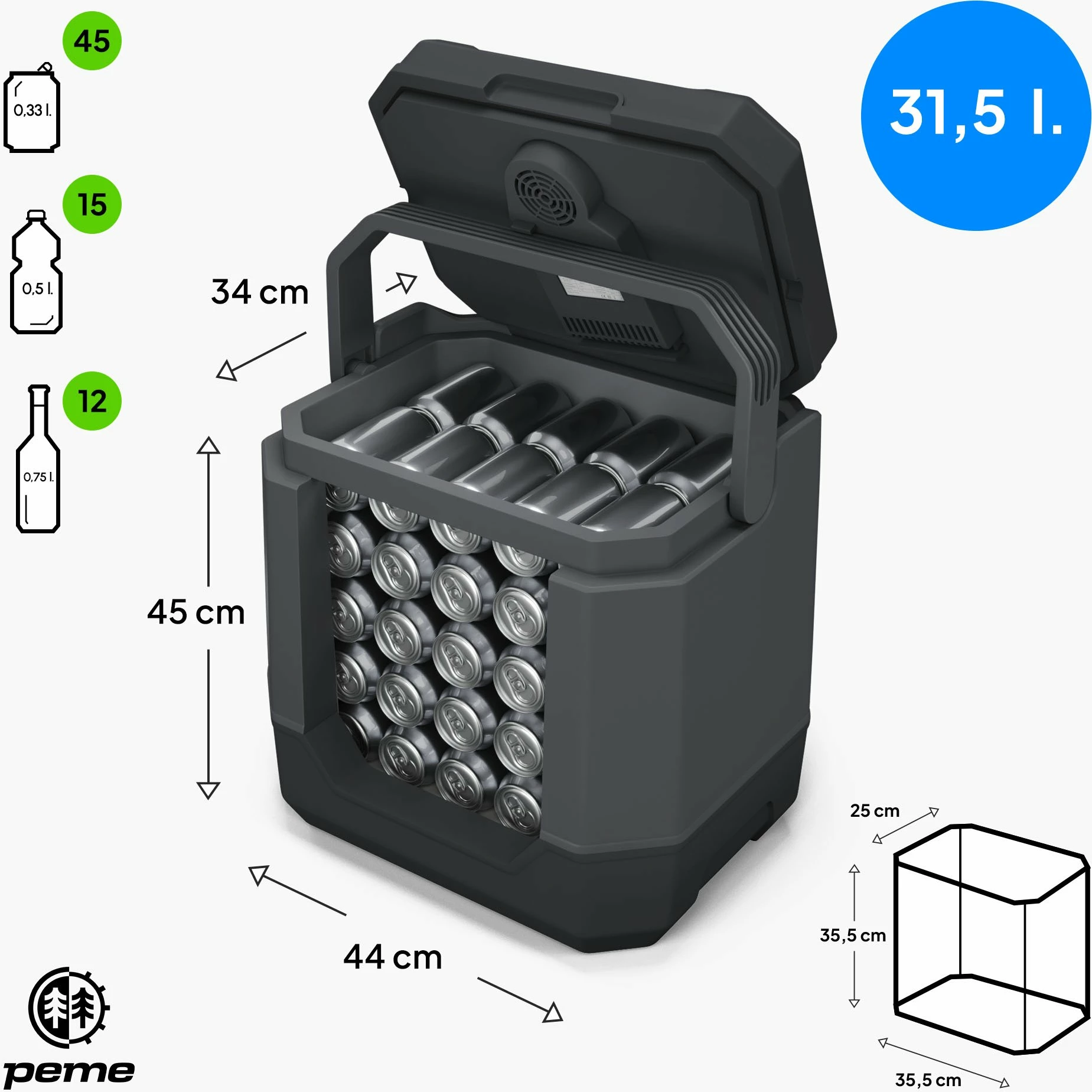 Frigorifer udhëtimi Peme Trip 31.5 L, ftohje/ngrohje, Bluetooth, USB, 12V/230V, i zi