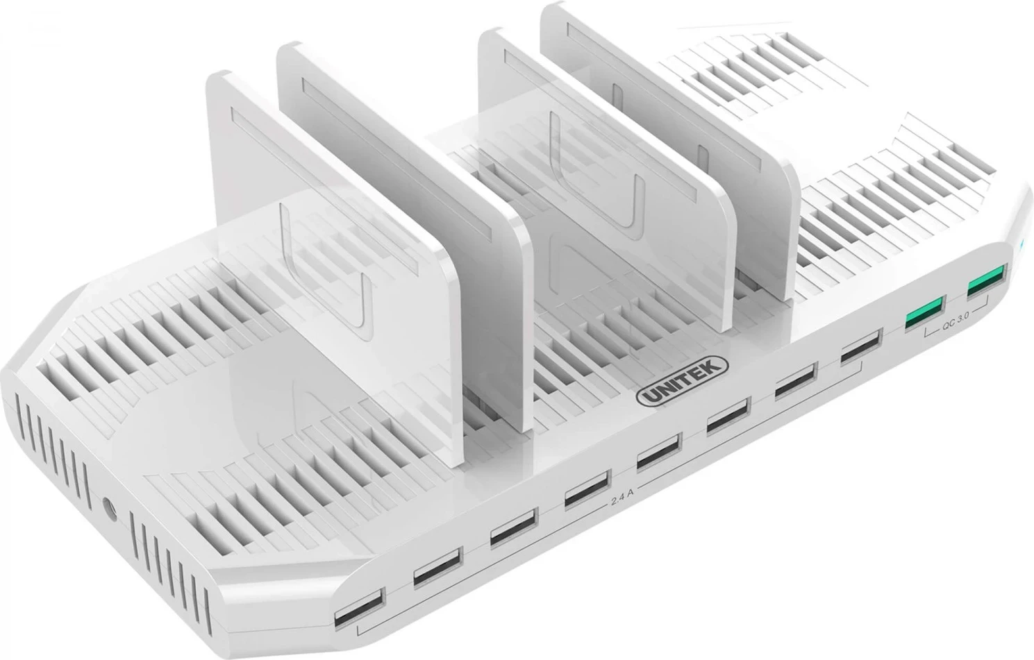Stacioni i Ngarkimit Unitek, me 10 porta USB, i bardhë