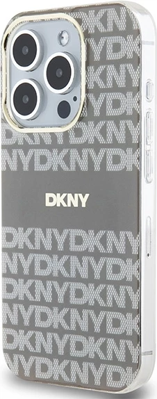Mbështjellës DKNY IML Mono & Stripe MagSafe për iPhone 15 Pro Max, bezhë