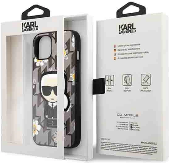 Mbështjellës Karl Lagerfeld Flower Ikonik Karl për iPhone 13 6.1", Gri