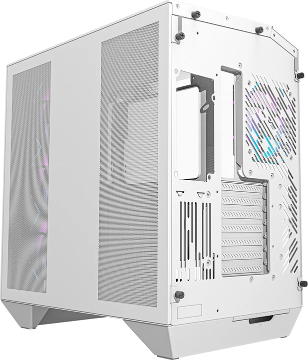 Kasë Darkflash DY470 me 4 ventilatorë ARGB dhe mbajtëse GPU, e bardhë