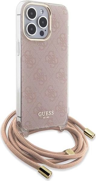 Mbështjellës Guess Crossbody Cord 4G Print për iPhone 15 Pro, Rozë