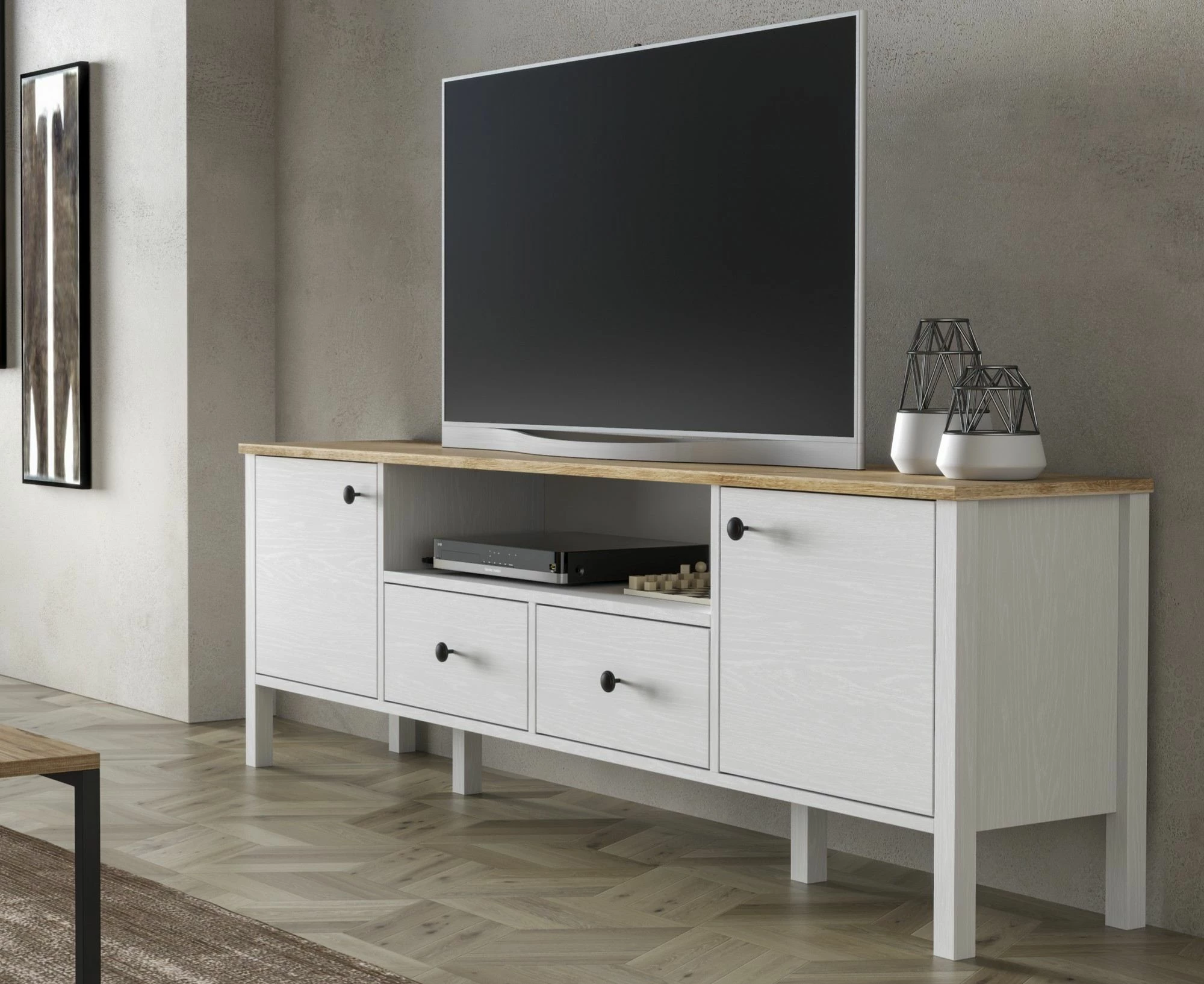 Komodë TV Hanah Home, FRN-20056, ngjyrë druri dhe e bardhë, 180x58x35cm