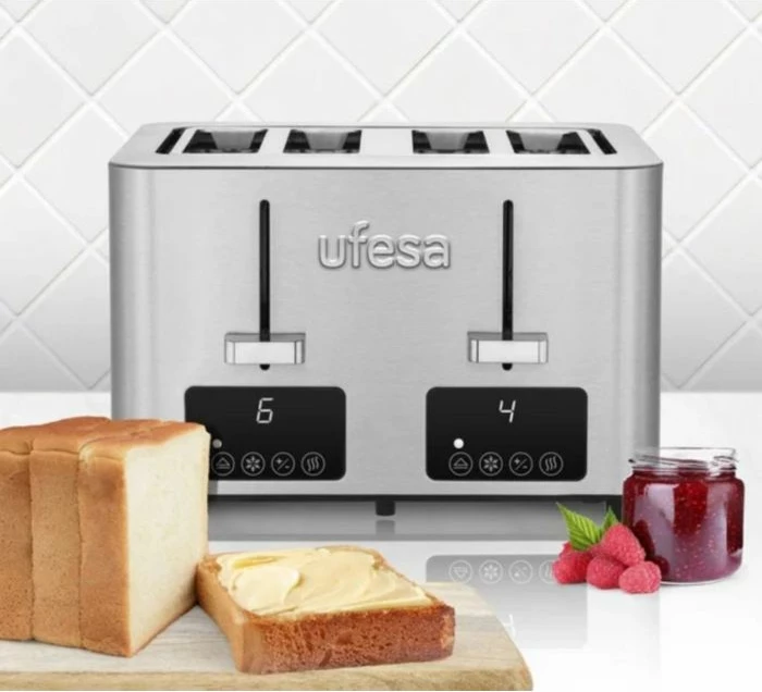 toster digital UFESA Quartet Deluxe 71305539, 4 slota të gjera, LCD, 7 nivele pjekjeje, inox