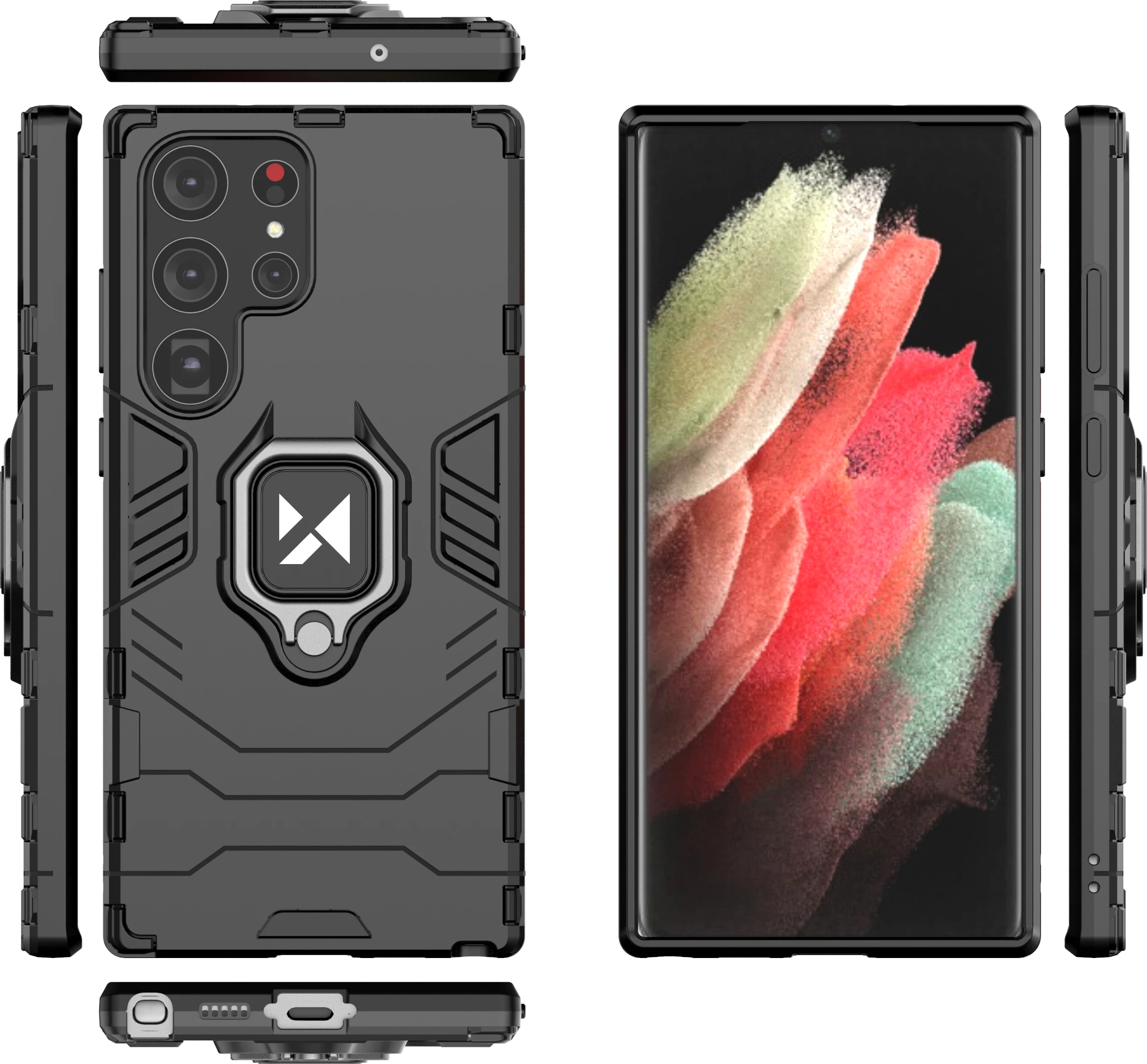 Mbështjellës Wozinsky Ring Armor për Samsung Galaxy S23 Ultra, me unazë dhe këmbalec, e zezë