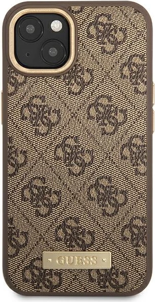 Mbështjellës Guess GUHMP14MU4GPRW për iPhone 14 Plus 6.7", 4G Logo Plate MagSafe, Kafe