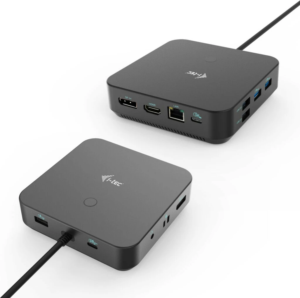 Docking station I-Tec USB-C HDMI Dual DP, 100W, me adapter universal, e zezë