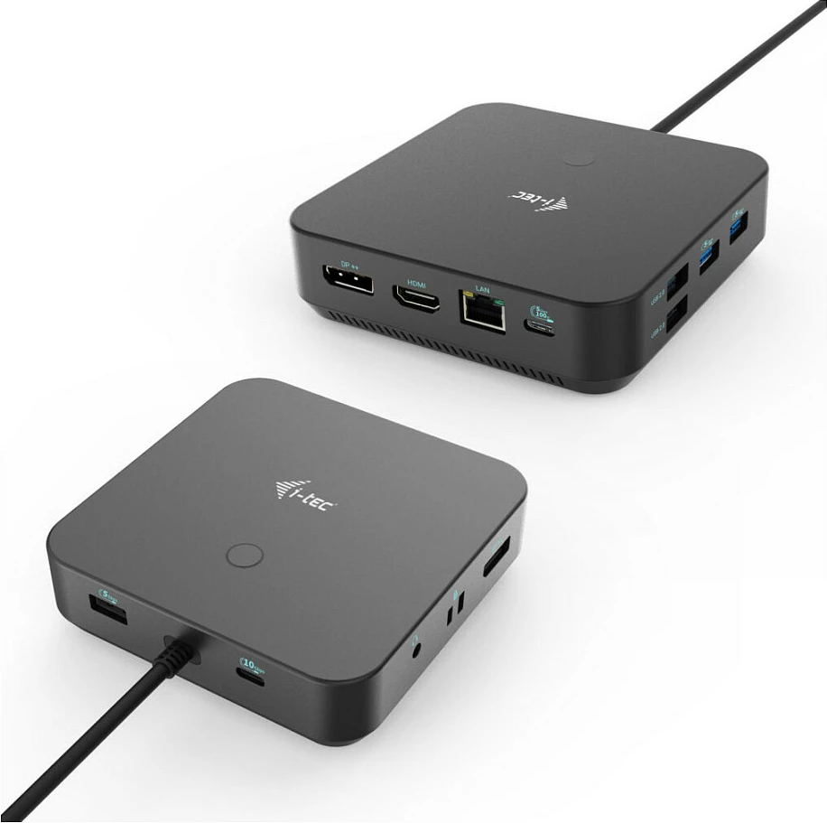Docking station I-Tec USB-C HDMI Dual DP, 100W, me adapter universal, e zezë