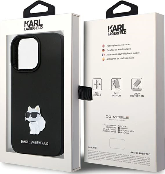 Mbështjellës Karl Lagerfeld KLHCP14LSMHCNPK për iPhone 14 Pro, silikon, Choupette, i zi