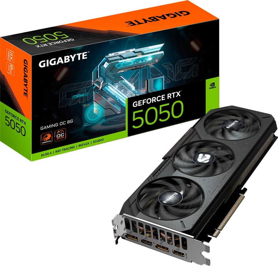 Kartelë grafike GIGABYTE GeForce RTX 5050 GAMING OC 8G, 8GB GDDR6, PCIe 5.0, 2xDP, 2xHDMI, e zezë