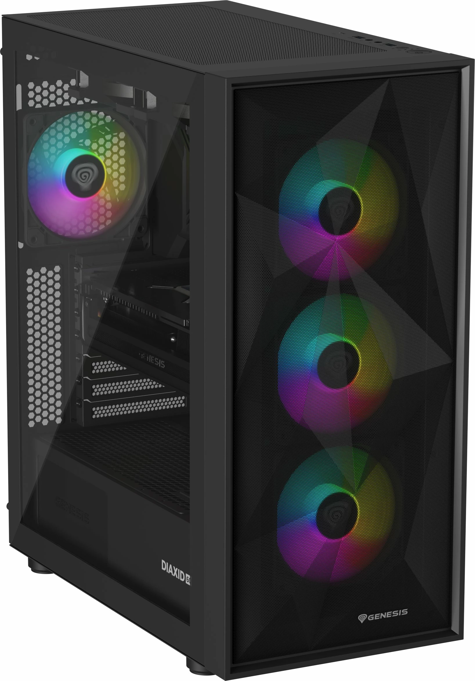 Kasë GENESIS Diaxid 605 ARGB NPC-2172 Midi Tower, ATX/mATX/Mini-ITX, USB-C, pa PSU, e zezë