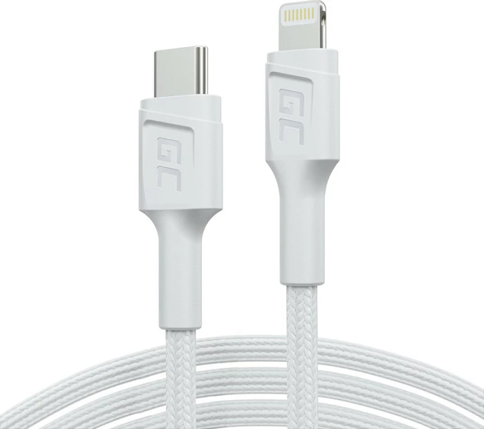 Kabllo USB-C në Lightning Green Cell, 1m, 480 Mbit/s, e bardhë