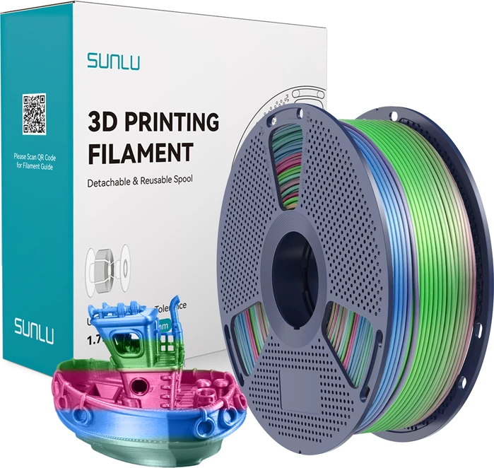 Filament për printim 3D Sunlu PLA+ Silk R 06, 1.75 mm, 1 kg, Rainbow