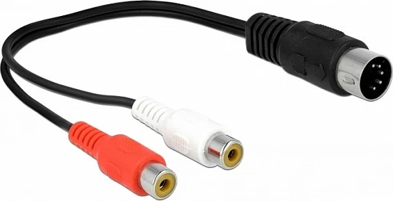 Kabllo audio DeLOCK 85835, DIN 5-pin në 2x RCA (femër), 0.2 m, e zezë