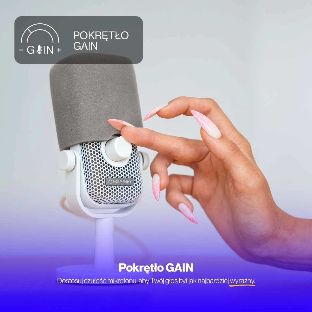 Mikrofon Endorfy Solum Voice S Onyx White (EY1B015), USB-C, kardioid, dalje 3.5 mm, i bardhë