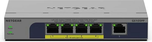 Switch NETGEAR GS105PP, 5x Gigabit, 4x PoE+ 83W, desktop/mur