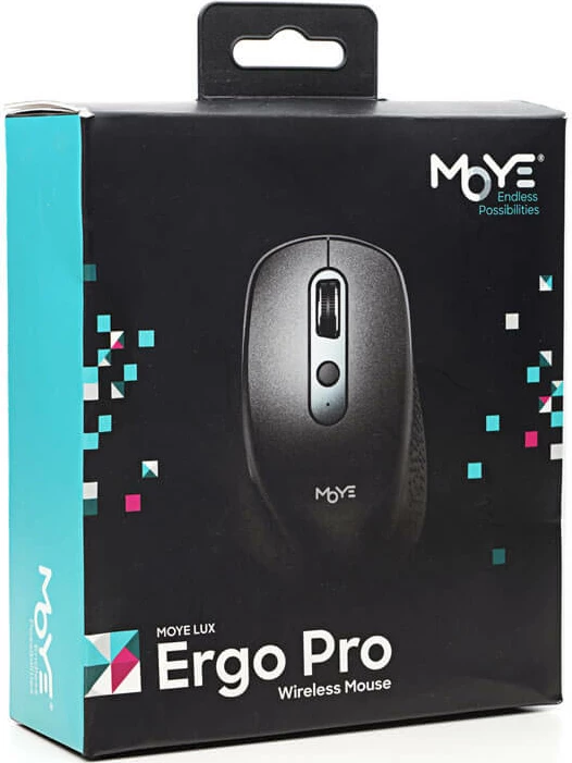 Maus pa kabllo Moye ERGO PRO, ergonomik, 6 butona, 800-2400 DPI, bateri e rikarikueshme, zi