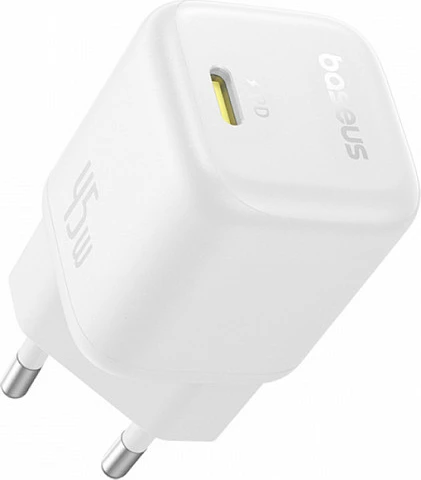 Karikues Baseus P10176800213-00, 45W GaN, USB-C PD 3.0, PPS, i bardhë