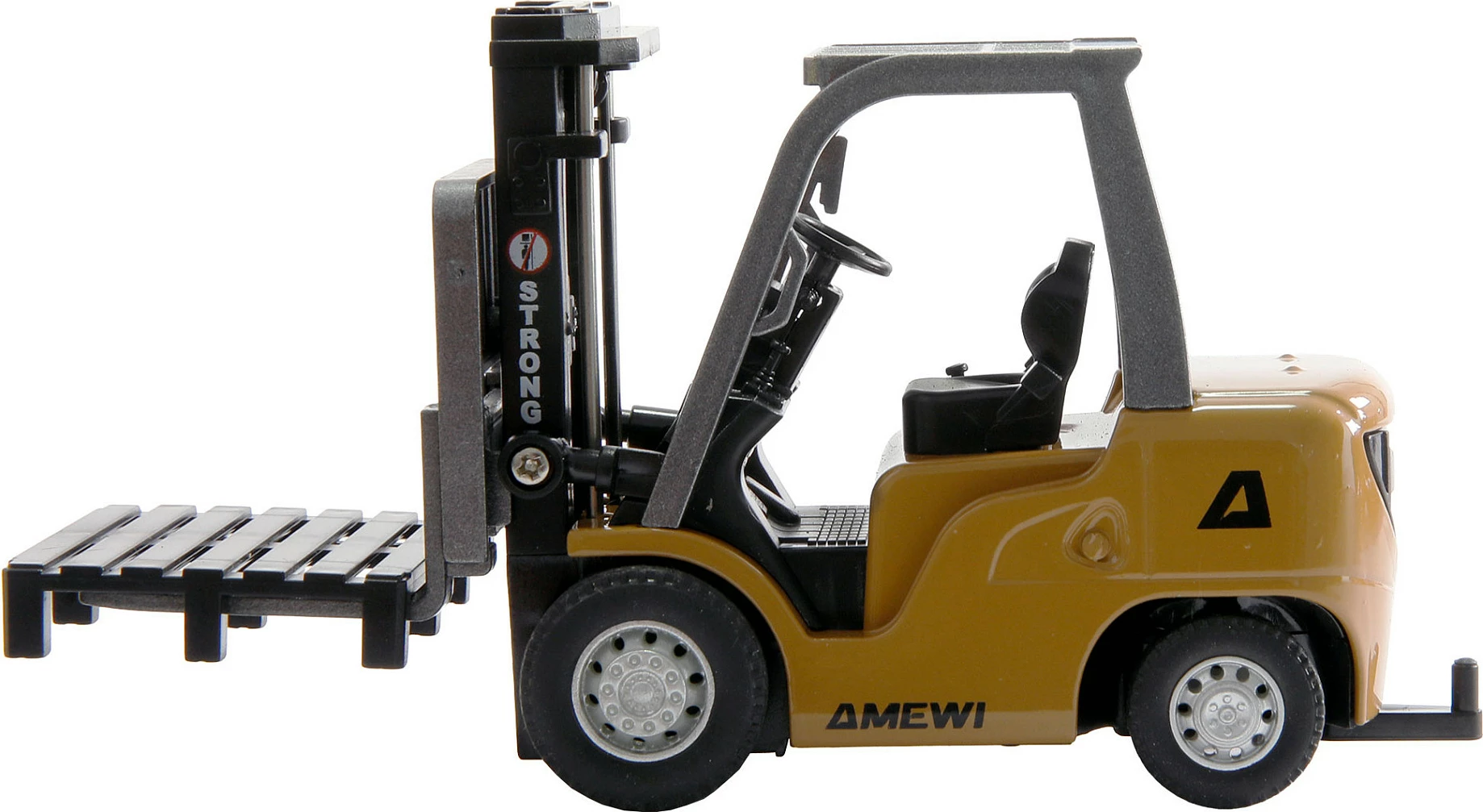 Forklift me telekomandë AMEWI Mini-Gabelstapler 1:64 RTR, me rimorkio, 8-kanalësh, 2.4 GHz, zi/gri/verdhe