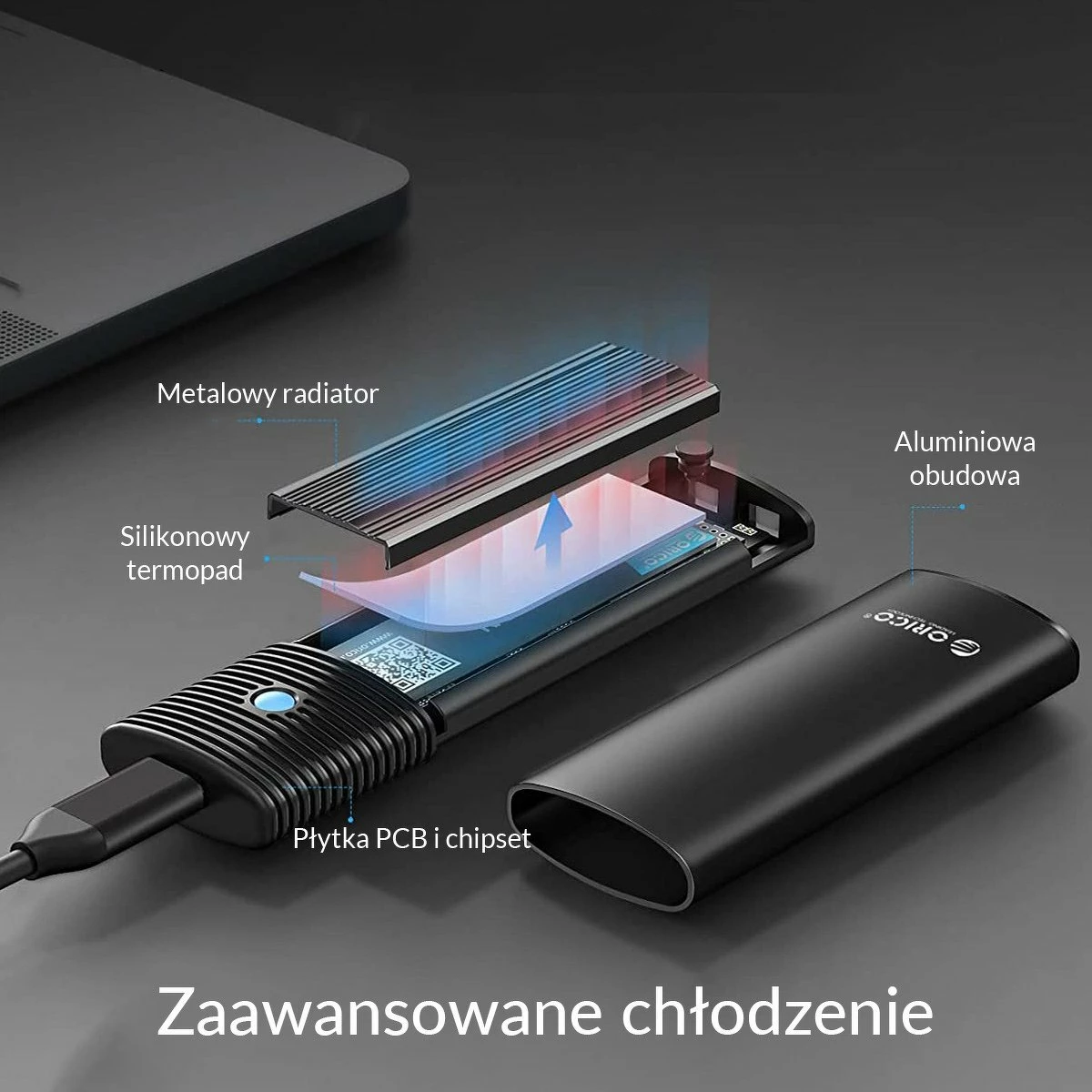Kasë eksterne për SSD M.2 Orico PWDM2-G2-BK-EP, USB-C 3.2 Gen 2 10Gbps, NVMe/SATA, e zezë