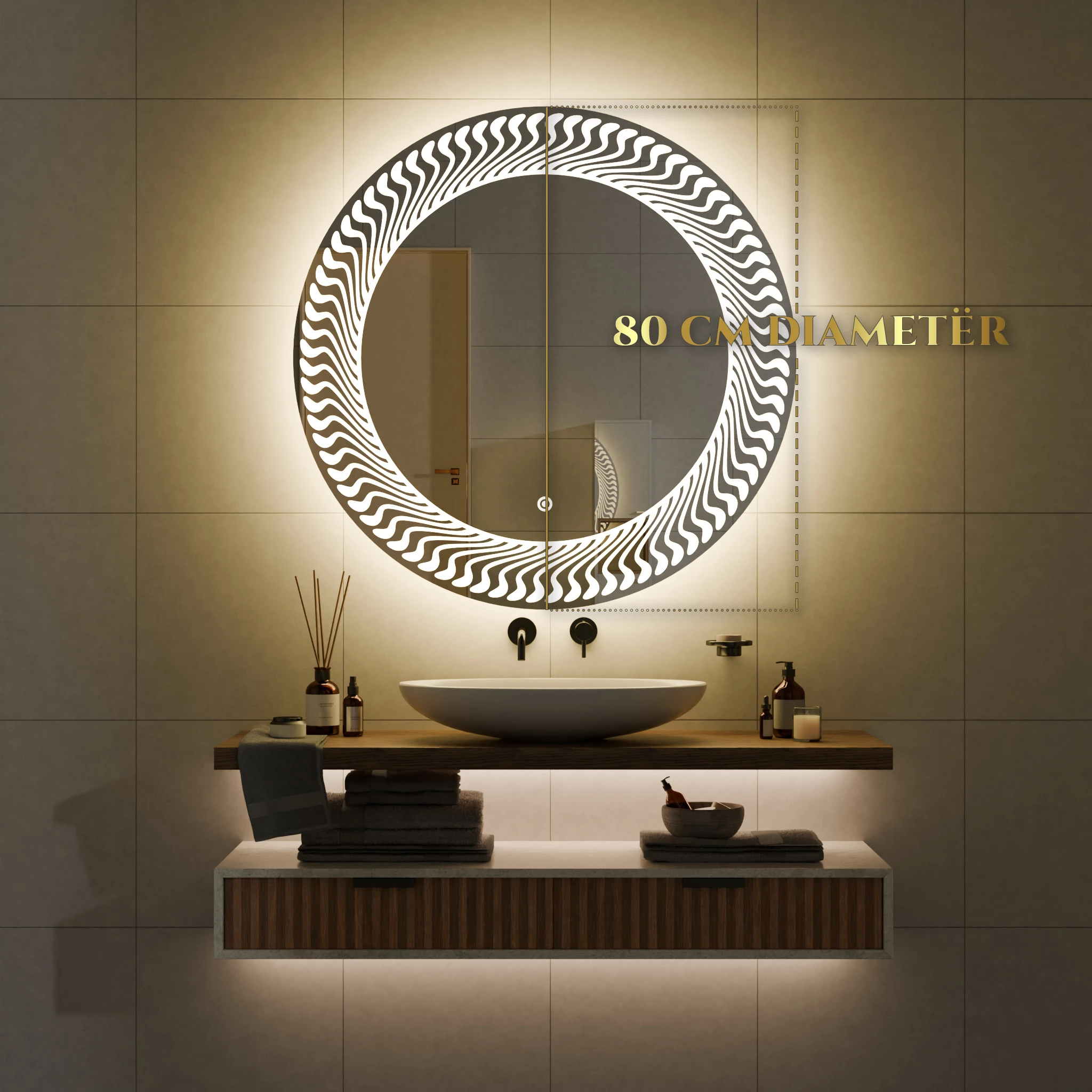 Pasqyre per banjo me LED , Pasqyre rrethore me ndriqim Modeli Redmi