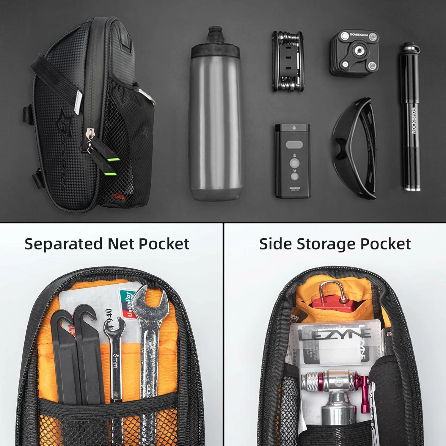 Çantë biçiklete Rockbros C7-1, 1.5L, e zezë, montim nën sedilje