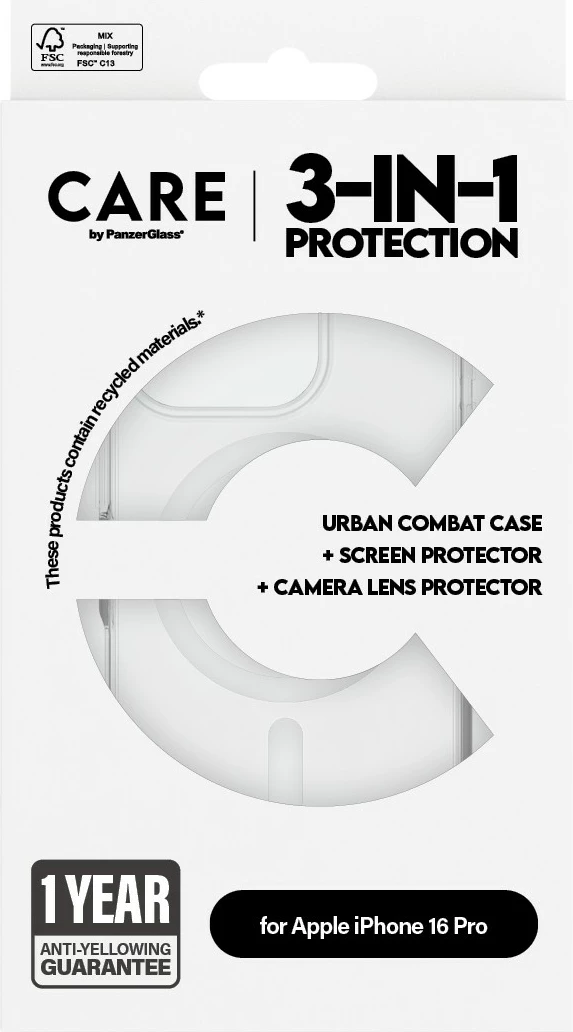 Mbështjellës PanzerGlass CARE Flagship 3-in-1 për iPhone 16 Pro, transparent