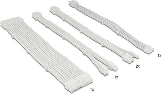 Kabllo zgjatës për PSU DeLOCK, set 5 copë, 30 cm, sleeved, me krehra kabllosh, e bardhë