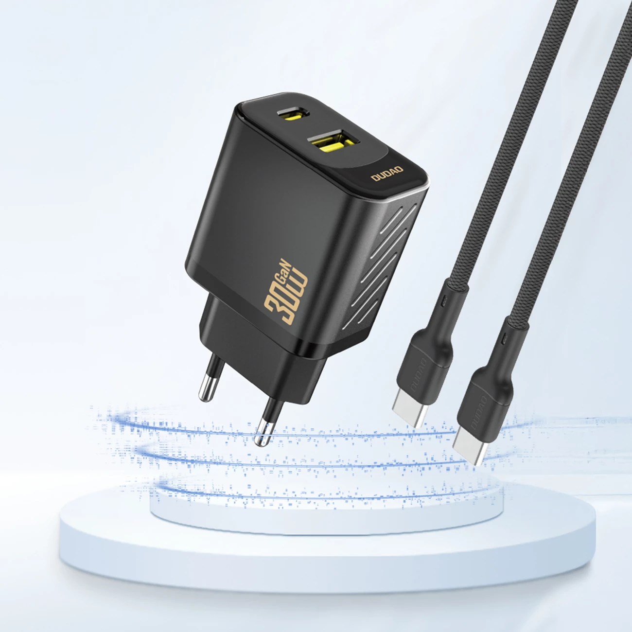 Karikues muri GaN, Dudao A27TEU, PD 30W, 2 porta USB-C/USB-A, prizë EU, e zezë