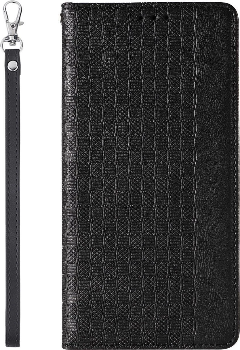 Mbështjellës Hurtel Magnet Strap Case për iPhone 14 Pro, me portofol, mbajtëse dhe rrip dore, e zezë