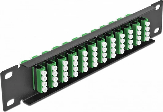Patch panel fiber optik DeLOCK 10", 12 porte LC Quad, 1U, montim në rack, zi/jeshile