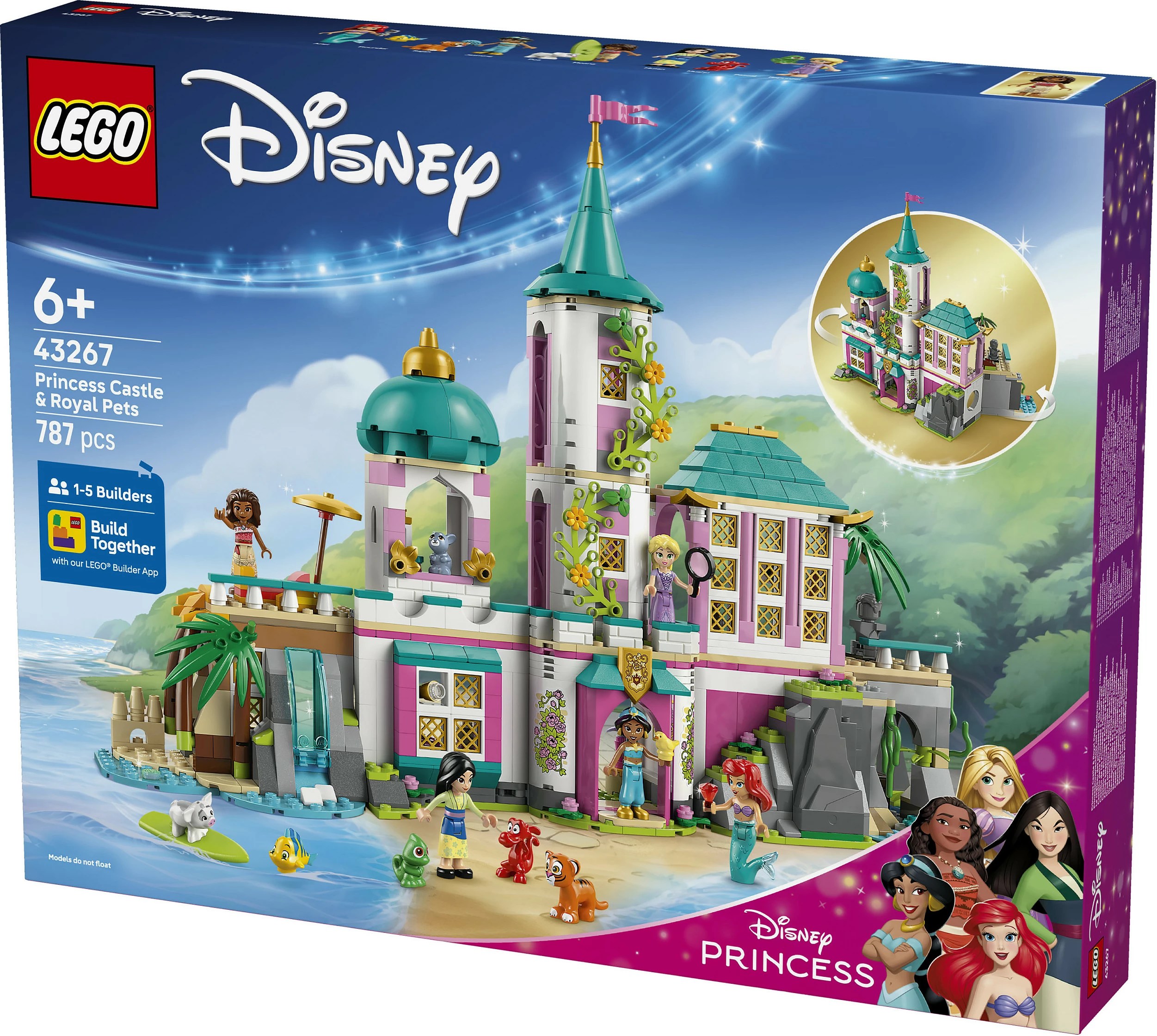 Set ndërtimi LEGO Disney Princess 43267 Princess Castle & Royal Pets, 787 copë, shumëngjyrësh