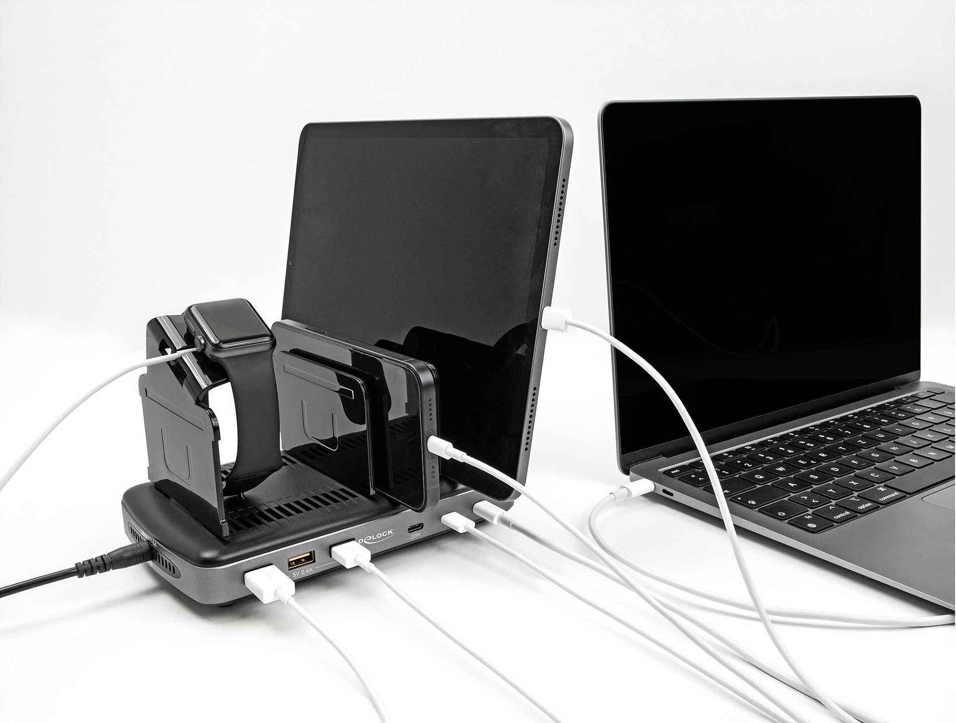 Stacion karikimi USB DeLOCK, 112 W, 3x USB-C PD + 3x USB-A, 6 porta, zi/hiri