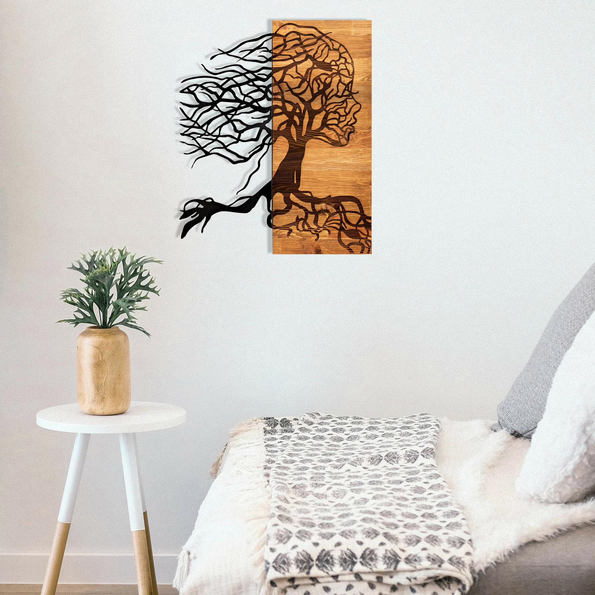 Aksesore dekorativ prej druri për mur, Wallity Nefes, ngjyrë e zezë dhe arre, 47x58cm