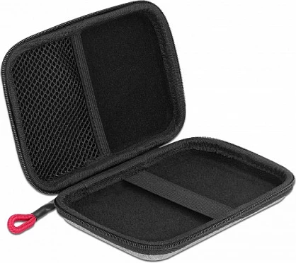 Çantë mbrojtëse për SSD/HDD 2.5" DeLOCK, me zinxhir, rezistente ndaj goditjeve, 145x100x35 mm, zezë/gri