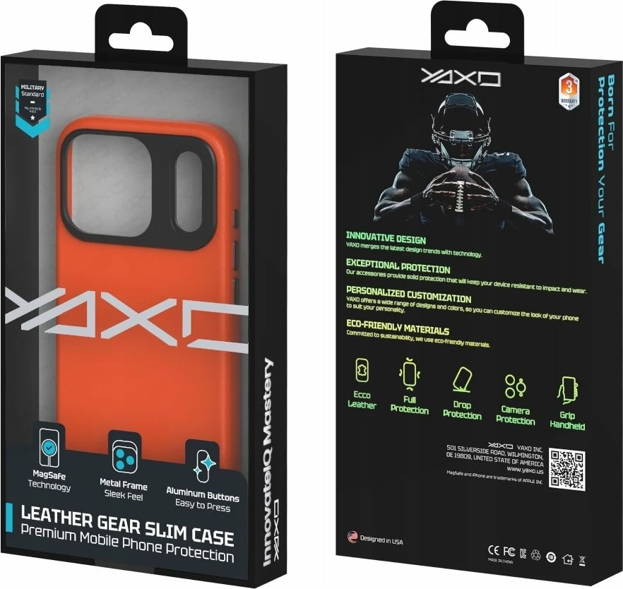 Mbështjellës Yaxo Leather Gear Slim Case MagSafe për iPhone 17 Pro, lëkurë, portokalli Magma