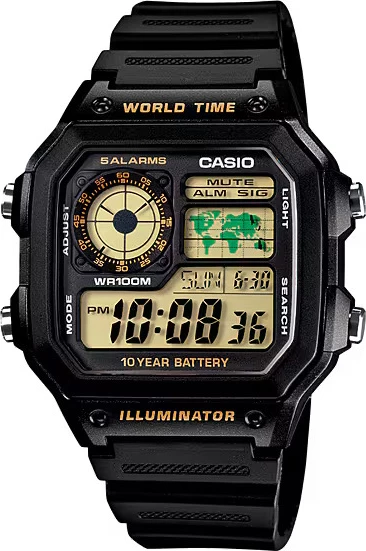 Orë dore Casio AE-1200WH-1BV, e zezë