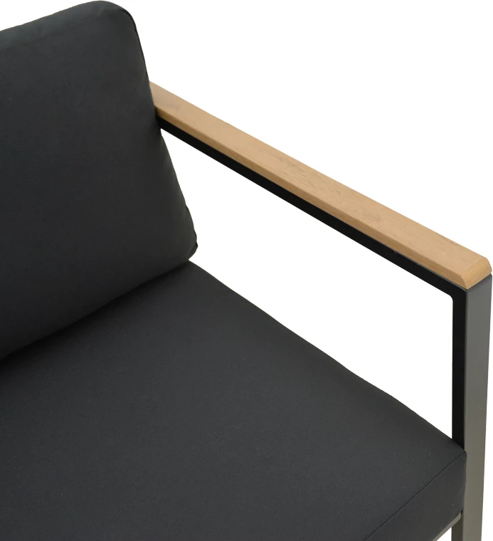 Divan treshe Aurelio, metalik, ngjyrë e zezë, jastëkë të zinj, 192x74x63cm