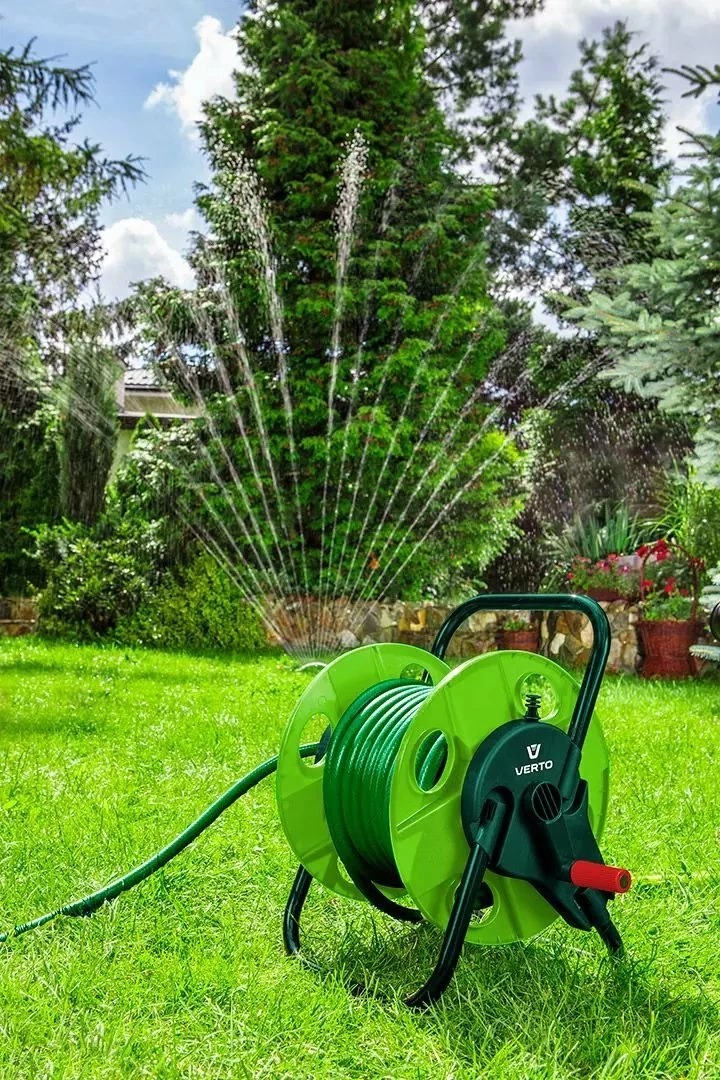 Mbajtëse/spulë për zorrë kopshti Verto 15G790, deri 45 m (1/2"), e gjelbër