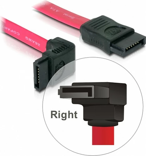 Kabllo SATA DeLOCK, 0.5 m, SATA II, këndore (Right), e kuqe