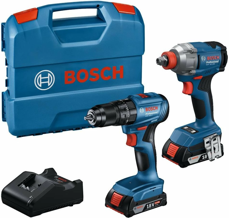 Set veglash me bateri Bosch Professional 06019N2124, 18 V, 2x 2.0 Ah, 6 copë, me valixhe, blu