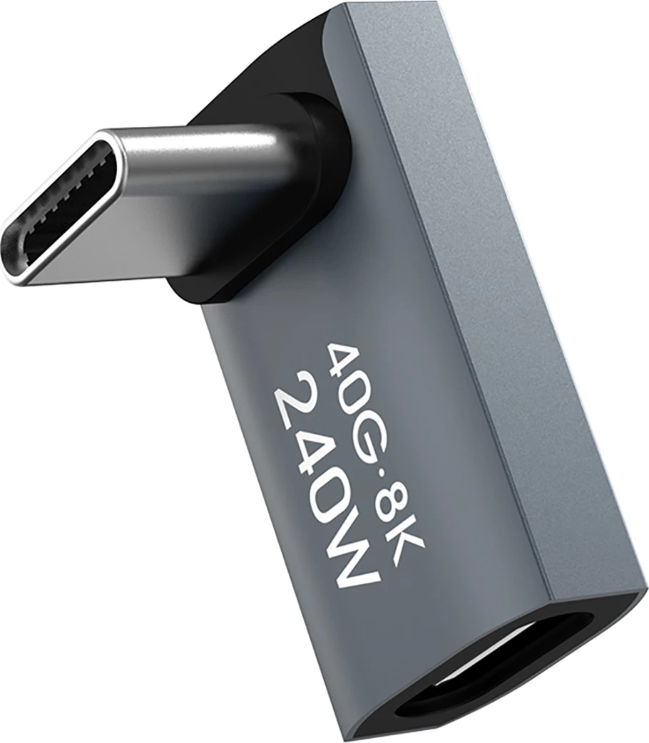 Adapter i kënduar USB-C në USB-C, Wozinsky WPKF-01, Thunderbolt 4 40Gb/s, PD 240W, 8K 60Hz, OTG, gri