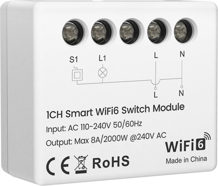Modul switch smart Avatto WSM20-W1, Wi‑Fi 6, 1-kanal, matje energjie, 8A/2000W