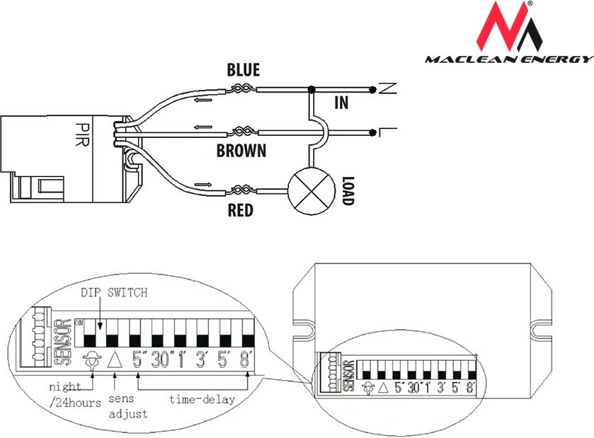 Sensor lëvizjeje PIR Maclean MCE32 800W 360° me sensor të jashtëm, 6m, IP20, i bardhë