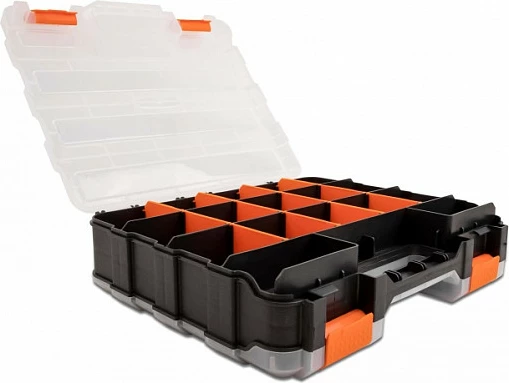Kuti organizuese DeLOCK 34 ndarje, 320 x 270 x 80 mm, zezë/portokalli